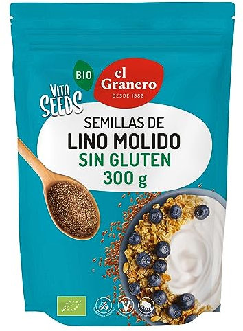 El Granero Integral - Vita Seeds Lino Molido BIO - 300 g - Fuente de Proteínas y Ácidos Grasos Omega-3 - Rico en Fibra y Antioxidantes - Regula el Azúcar en la Sangre - Apto para Veganos