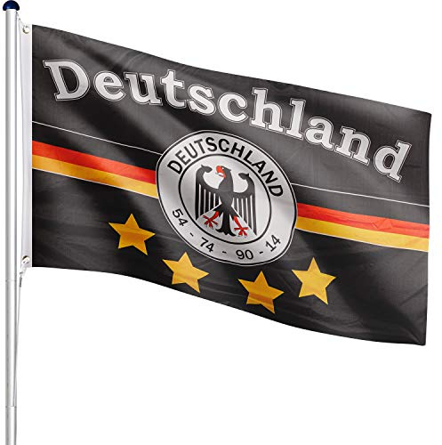 FLAGMASTER Teleskop Fahnenmast Aluminium 6,50m, 5-Fach höhenverstellbar, 30 Verschiedene Fahnen zur Wahl, Komplettset mit Bodenhülse