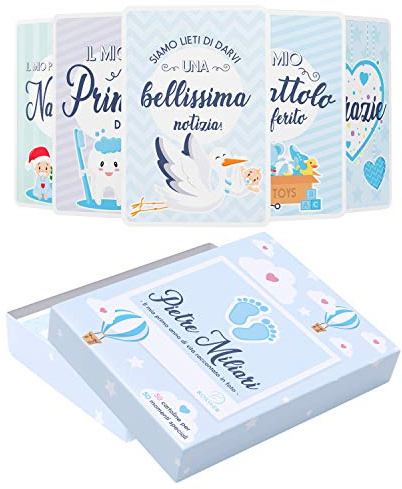 Scatola Dei Ricordi Neonato - Regalo per La Nascita - 50 Milestone Baby Cards Italiano - Pietre Miliari Bambini