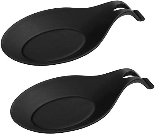 Vicmat 2pcs Silikon Kochlöffelablage Mandelform Hitzebeständig Küchenutensilienhalter Zuhause Restaurant Schwarz
