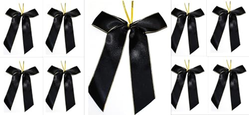 CaPiSo 12 Stück Schleifen 14x16 cm Fertigschleife Schleife Satinschleife Satin Trauer Beerdigung Grabschmuck Urnenbeisetzung Blumenstrauss (Satin Schwarz)