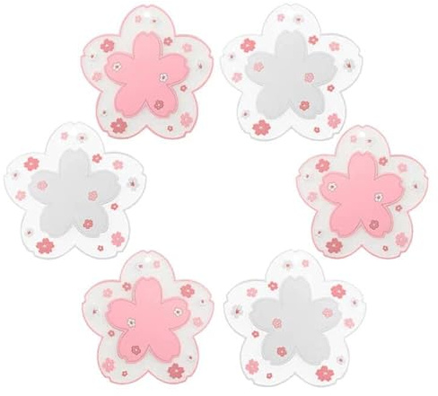 Sakura Coasters Set of 6 Kawaii Cup Mat Anti-Skid Pot Bowl Pad Placemats PVC Cherry Blossom Coaster for Drinks Coffee Table Cute Room Home Kitchen Decor Kawaii Desk Accessories(4.3in)