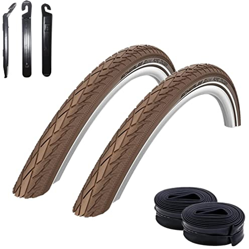 2 x Schwalbe Road Cruiser Coffee Reflex Fahrradreifen Decke 42-622 (28 x 1.60) + 2 x Schwalbe SV17 40 mm Schläuche inkl. 3 Reifenheber