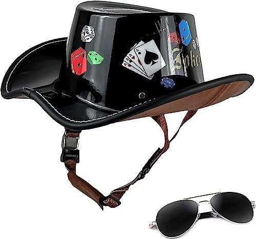 Retro-Motorrad-Halbhelm, Sommer, Western-Cowboy-Hut, Unisex-Erwachsene, Halbhelm Mit Abnehmbarem Futter, Jethelm, DOT-Geprüft D,M(57-58cm)