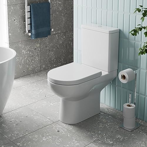 Affine® Vichy Modern Bathroom Close Coupled Rimless Toilet WC Toilets Soft Close Top Fix Seat Dual Flush Cistern D Shape Pan Ceramic, White Gloss