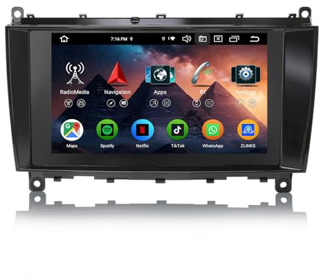 Erisin 8 Pulgadas 8-núcleo 4GB+64GB Android 16 Radio Coche Bluetooth Navegación GPS para Mercedes Benz CLK C209 A209 Soporta CarPlay Android Auto DSP WiFi 4G RDS USB Pantalla IPS OBD2 Canbus