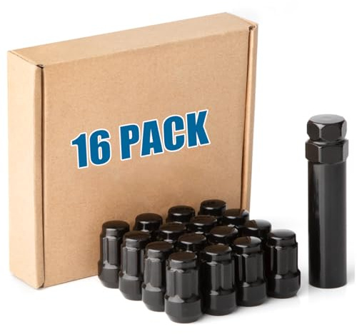 JiiinMiiin M10x1.25 ATV Lug Nuts - 16pcs Closed End 6 Spline 10x1.25 Wheel Nuts Cone/Acorn Seat with Socket Key, Black