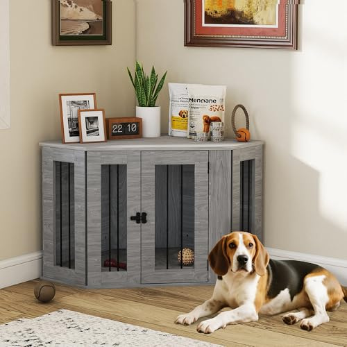 PawHut Dog Crate Furniture for Medium Dogs w/Cushion, Large Door - Grey