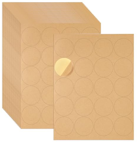 20 Blatt 5,1 cm Runde Etiketten Kraftpapier, Runde Kraftpapier Etiketten Aufkleber Beschreibbar mit Tintenstrahldrucker Bedruckbar Leere Braune Aufkleber, Klebeetikett für Drucker