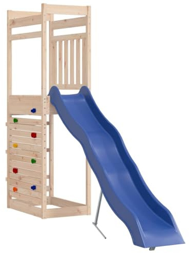 'vidaXL Outdoor Playset - Solid Pinewood Kids Playground with Wave Slide, Rock Wall, Sandpit - Fun and Safe Equipment for Backyard Adventure, Brown, 3156991