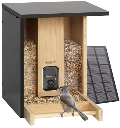 NETVUE by Birdfy Bambus Vogelfutterhaus mit Kamera zur Live Beobachtung, KI Vogelerkennung ohne ABO, 1080P Futterstation mit Nachtsicht, Echtzeit Benachrichtigung, Automatisch Aufnahm bei Vogelbesuch