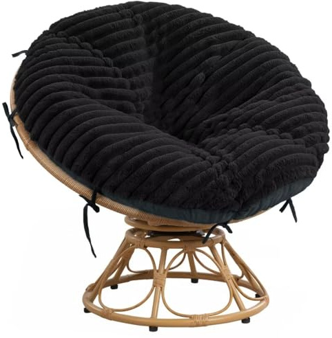 HOMBYS Fluffy Shaggy Cover for Papasan Chair Cushion, Plush Faux Fur Slipcover ONLY, (Without Cushion) Removable Soft Papasan Cushion Covers with 8 Ties, (Black, 55x55)