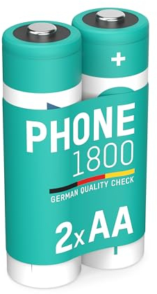 ANSMANN Mignon AA LR06 batteria telefonica, 2 pezzi, 1600 mAh 1,2V Ni-MH, ricaricabile, ideale per telefoni DECT, cordless, baby monitor, batteria di ricambio