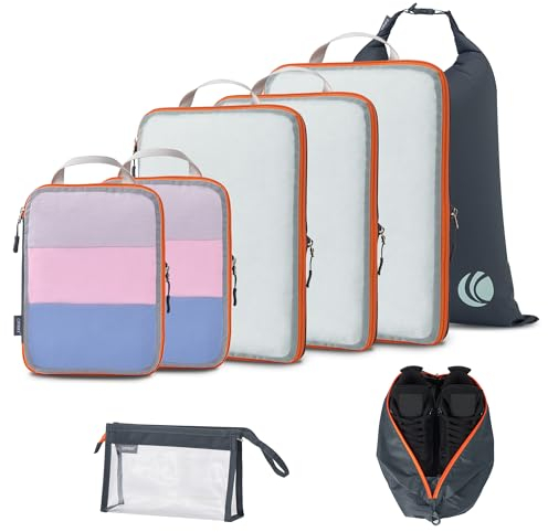 Cipway Kompression Koffer Organizer Set für Rucksack ，Netzgewebe Ultraleichte Packtaschen Packing Cubes Packwürfel Kofferorganizer Packtaschen Kleidertaschen für Reiseorganizer(grau, 8 Stück)
