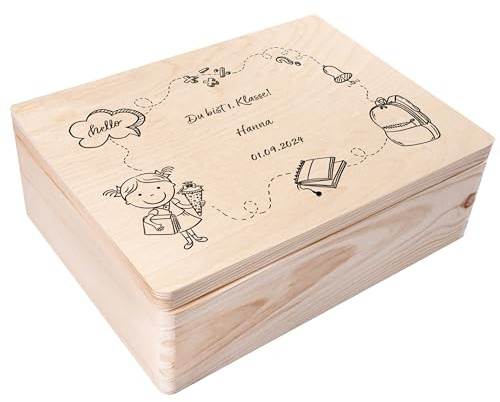 Creative Deco Personalisiert Einschulung Geschenk | Mädchen Schulanfang | Geschenke | Einschulungsgeschenke Erster Schultag | Schultüte Holzkiste Erinnerungsbox