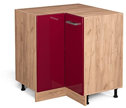 Vicco Eckunterschrank R-Line, Rot Hochglanz, 75.6 cm, AP Anthrazit, zur freien Kombination innerhalb modularer Küchensysteme