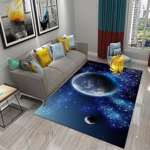 JGGXHM Bunter Teppich mit Universum, Weltraum, Planeten, Weltraum-Bodenmatte, Galaxie, Sternenhimmel, Teppiche für Kinder, Teenager-Schlafzimmer, Küchenteppich, 120 x 170 cm
