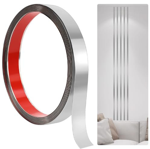 MINUNUSI Garniture de Moulage Métallisée, Bande Décorative Argenté 5M en Inox Baguette Argenté de Finition Peel and Stick Moulure Flexible Auto-Adhésive Moulure et Garniture Murale pour Mur Plafond