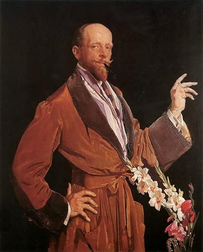 PTLYE Berühmtes Gemälde Bilder Wandbilder Klassische Leinwand Kunst Selbstbildnis mit gladiolen von george lambert Wandbilder Drucke Poster für Wohnzimmer 60x90cm