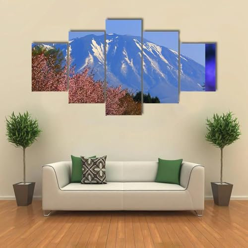 QYYAMDEQ Wohnzimmer Bilder Groß Wandbilder 5 Teiliger Iwate & Kirschbaum 5 Teilig Wandbilder Wohnzimmer, Poster, Kunstdrucke Büro Flur Bad Küchebilder Leinwandbilder Xxl
