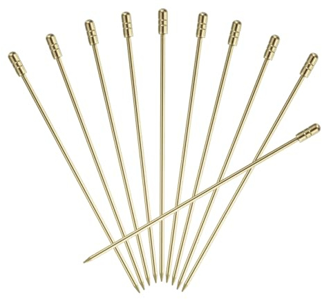 QUARKZMAN 10uds Inoxidable Acero Cóctel Dientes Palillos, 4,25 Pulgadas Metal Cóctel Púas Fruta Palos Reutilizables Largos Martini Picos Cóctel Brochetas, Oro Cilindro