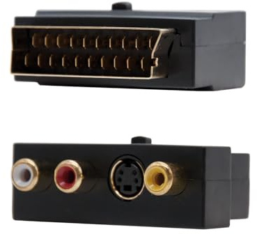 Adaptateur péritel vers RCA péritel mâle vers 3 x RCA femelle avec commutateur pour sélectionner la sortie ou l'entrée de signal. Idéal pour connecter des équipements anciens à des équipements