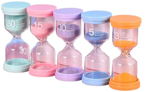 LearnLyrics Sanduhr Timer Sanduhr Sanduhr Timer - Klassen-Timer 3 Minuten/5 Minuten/10 Minuten/15 Minuten/30 Minuten | 5 Stück mehrfarbige Sanduhren für die Hausküche im Klassenzimmer