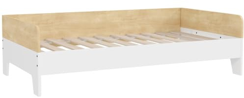 AIYAPLAY Kinderbett +3 Jahre 140x70 cm Kinderbett aus Holz Belastung 80 kg für Schlafzimmer Weiß & Natur