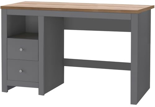 möbelando Schreibtisch >Helmer< Schreibtisch Helmer in Holzoptik mit 1 Fach und 2 Schubladen, Grauer Korpus, Moderne Knopfgriffe, 120x76x50 cm – perfekt für Büro und Home Office