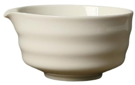 Folpus Matcha-Schüssel aus Keramik, handgefertigt, Tasse für grünen Tee mit Ausgießer, 450 ML, traditionelle japanische Matcha-Schüssel für Freunde, Weiß
