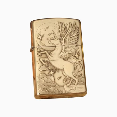 Briquet à kérosène coupe-vent, gravure à la main en cuivre rouge, design rétro, couvercle rabattable, rechargeable, léger, idéal for l'extérieur, idéal comme cadeau for un père ou un mari.(Brass)