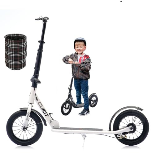 GHBXJX Cityroller, Klapproller, 290 mm große Reifen, Cityroller Doppeltes Federungssystem, hohem Kohlenstoffstahlmaterial, Roller Kinder 7 Jahre, Kickscooter bis150kg Belastbar,Weiß