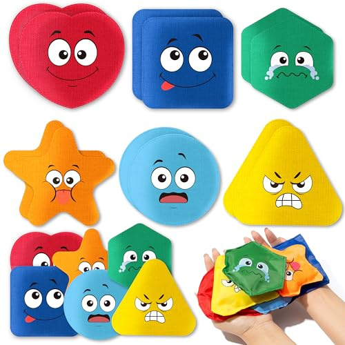EYxsaxenk Emotional Shapes Colors Nylon Bean Bags Tossing Game Toy for Kids | 12Pcs Mini bean bags for throwing game, Indoor outdoor toss game toy for toddler, Home school summer camp family party supply