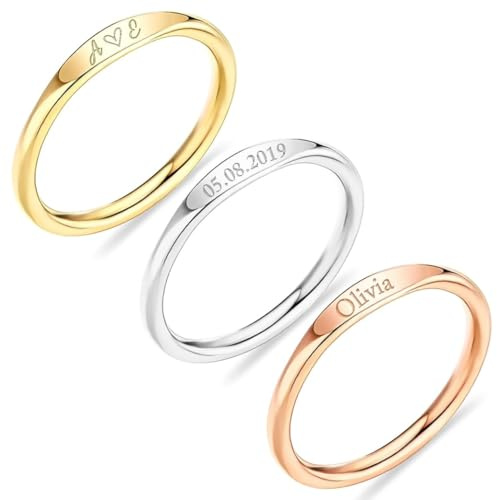 Personalisierbarer Stapelring mit Namen, Individuell gravierbarer Stapelring, Geschenk zum Muttertag für Sie, Zarter Schmuck für Frauen, Geburtstag, Trauzeugin, Jahrestag, Weihnachten, Mütter und Omas