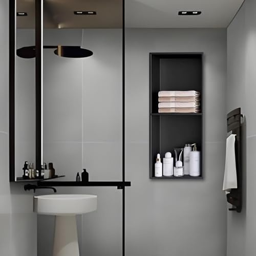 Doccia moderna in acciaio inox rt - Scatola portaoggetti quadrata da incasso per bagno, mensola da parete integrata nizer, elegante accessorio doccia per soluzioni salvaspazio