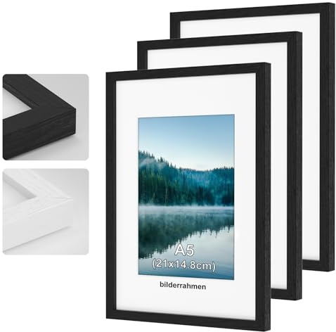 COMPOLICY 3Stück A5 Bilderrahmen Schwarz Bilderrahmen Holz rahmen 15 x 20 cm Standing and Wall-mounting Capabilities Posterrahmen Für Fotos, Bilder, Poster