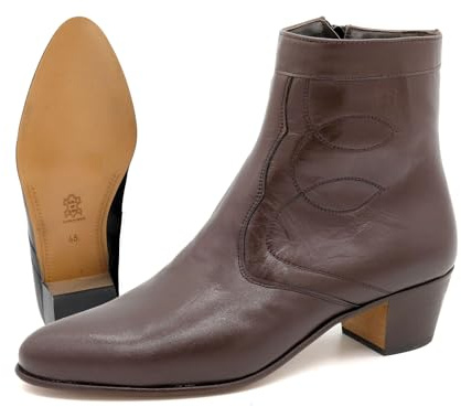 MARTTELY Botas de hombre Zapatos de negocios con suela de cuero Cremallera Botines con tacón, marrón, 44 EU