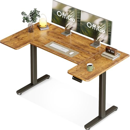 OffiGo U-format Skrivbord med 3 Minnesfunktioner, 140cm, Brun | Elektriskt höjdjusterbart skrivbord för Hemmet
