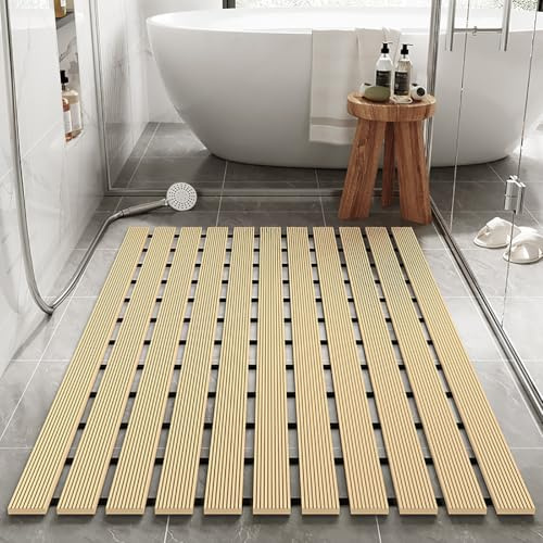 Pevfeciy Tapis de Douche antidérapant 60x90 cm / 2.1 kg Drainage Automatique en Caillebotis Douche TPE Salle de Bain Moderne Tapis antidérapant Douche