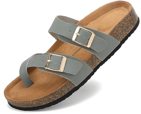 Pantoletten Damen Zehentrenner Kork FußBett Sandalen Verstellbarer Bequeme Hausschuhe Elegante Sommer Schlappen EU36-41