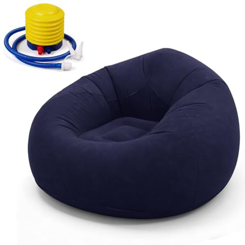Zinueen Sofá y sillón hinchable – Cómodo sofá plegable para salón, camping y jardín, inflable rápido y lavable, sillón individual para relajación y ocio (azul)