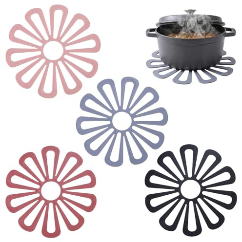 JYXNU 4 Pièces Dessous de Plat Silicone, RéSistants à La Chaleur sous Plat De Table,Multifonction Repose-cuillère Dessous de Verre de Cuisine Tapis de Table pour PoêLes, Assiettes(4 couleurs)