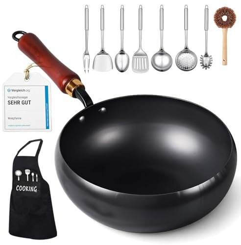 rialgirw Japanese Cast Iron Wok Pan - Uncoated Healthy Cooking Pot with Lid, 2026 Japanese Cast Iron Pot, Hand-Hammered Uncoated Healthy Non Stick Frying Pans Made in Japan (Smooth Surface, 7.9'')