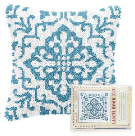 FREEBLOSS Reebloss, kit per cuscino con gancio a scatto per adulti e principianti, motivo a piastrelle, prestampato, per fai da te all'uncinetto e con gancio, per la decorazione di casa, divano, con