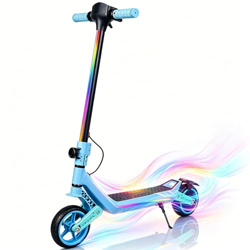 Elektroroller für Kinder, E-Scooter für 6-12 Jahre Electric Scooter 10 KM Reichweite und 5-farbigen Lichtern 3 Geschwindigkeitsmodi LED Anzeige Faltbar, für Jungen und Mädchen (Blau)