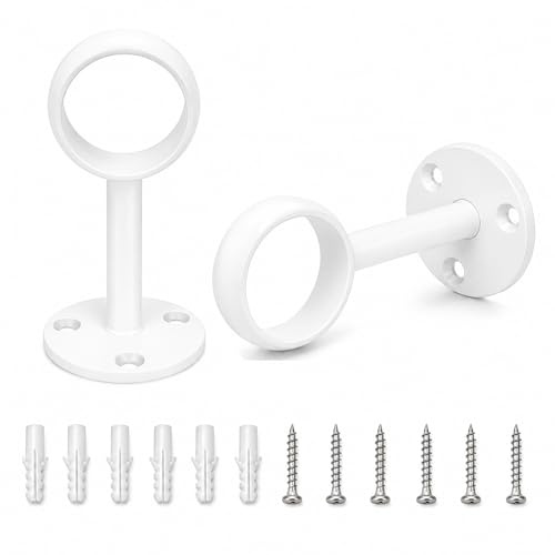 FortWeal Ceiling Curtain Pole Brackets 19mm 2 Pack White Heavy Duty Curtain Rod Holders Low Profile Full Pass Through Ceiling Mount Brackets for Curtain Poles Wardrobe Rods and Clothes Rails