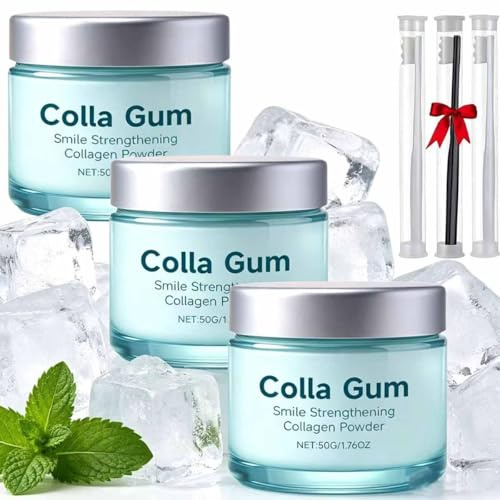 Collagum Smile FöRstäRkande Kollagenpulver,Med Hydroxiapatit & Kollagen, Naturlig TandkräMsrengöRingspulver,Skonsam EmaljvåRd, FräSch AndedräKt. (3 st, storlek)