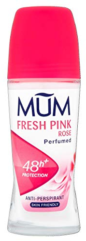 Mum Fresh Pink Rose Perfumed Roll On Deodorant, 48 Hours Plus Protection, Alcohol Free Womens Deodorant, Anti-Perspirant, Vegan, Sustainable Glass Bottle, Rose Fragrance, 50 ml, Pack of 6