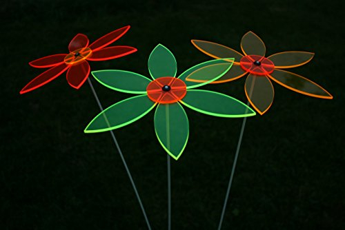 sabro-design Sonnenfänger 3er Set Nr.2 Ø22cm Blume Sonnenscheibe Gartenstecker (grün-orange-Sonnengelb)
