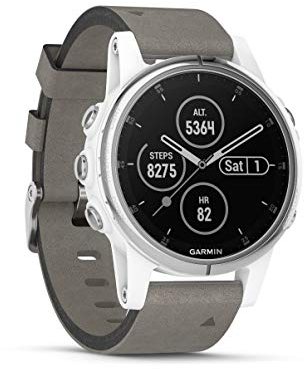 Garmin Fēnix 5S Plus Saphir, Blanc avec Bracelet en Daim Gris